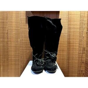 Minnetonka 1929 Men's Boots Size US 9 Front Lace Knee High Boot Black Suede